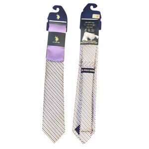 US Polo ASSN Tie & Pocket Square Hanky Combo Plaid Purple 3” NEW